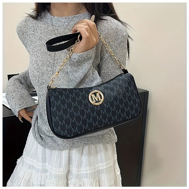 Vintage Letter Print Teenager Underarm Bag – Small Square Crossbody Handbag with Chain & Adjustable Strap