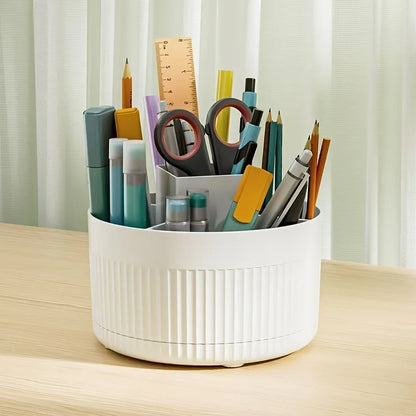 360° Rotating Pen Holder - 5 Compartment Large Capacity Desk Organizer for Pens, Rulers & Office Storage