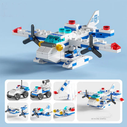 Mini 6-in-1 Building Blocks Set - Police Car, Fire Truck & Castle DIY Educational Toy