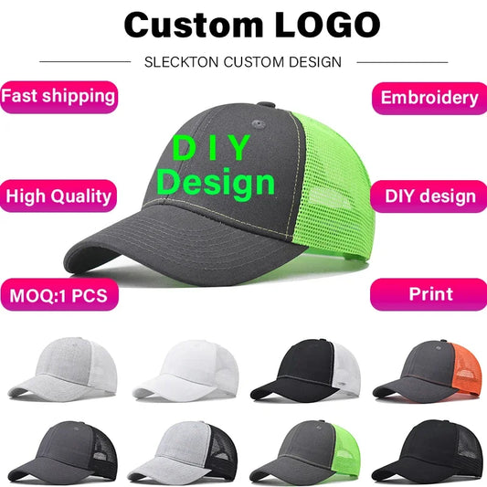 Custom Embroidered Baseball Cap - DIY Logo Mesh Hat for Men & Women, Adjustable Cotton Unisex Cap