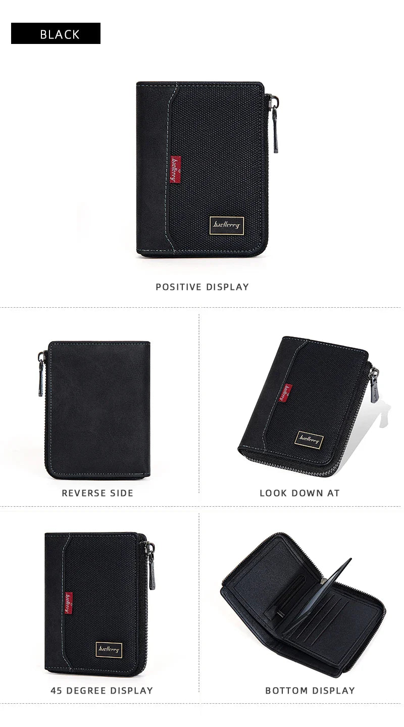 Baellerry RFID Short Men’s Wallet — Luxury Zipper Card Holder with Coin Pocket & Photo Slots