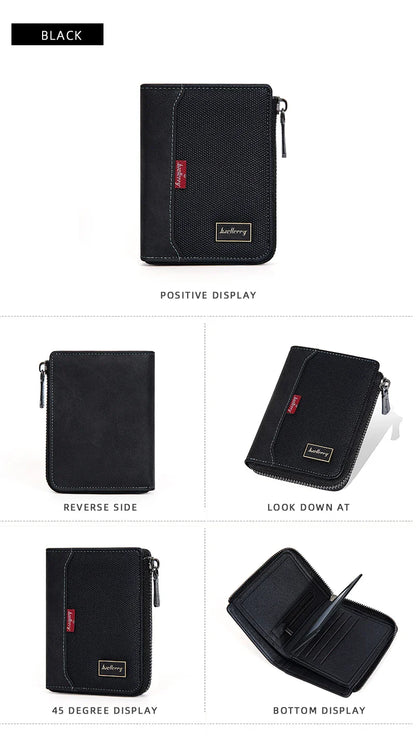 Baellerry RFID Short Men’s Wallet — Luxury Zipper Card Holder with Coin Pocket & Photo Slots