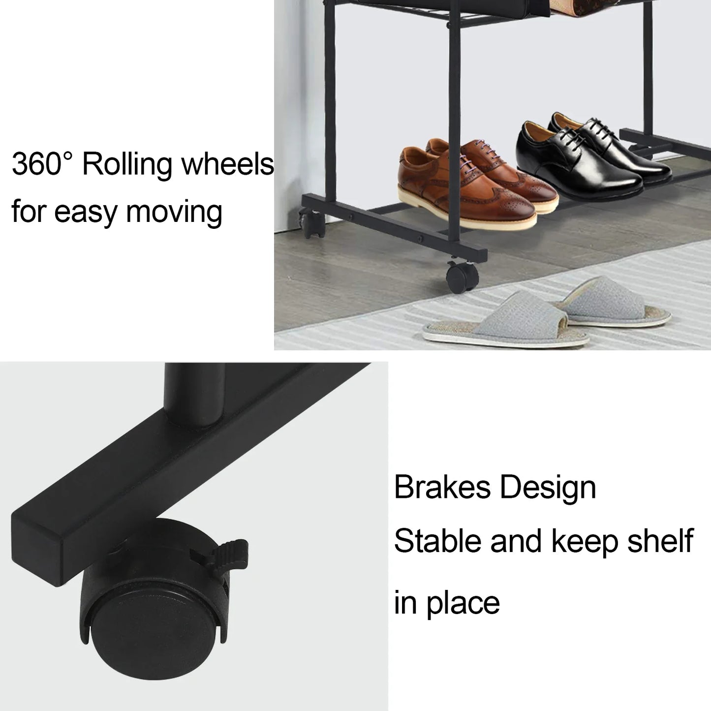 Rolling Clothes Rack – Garment Hanger with 2-Tier Storage Shelves
