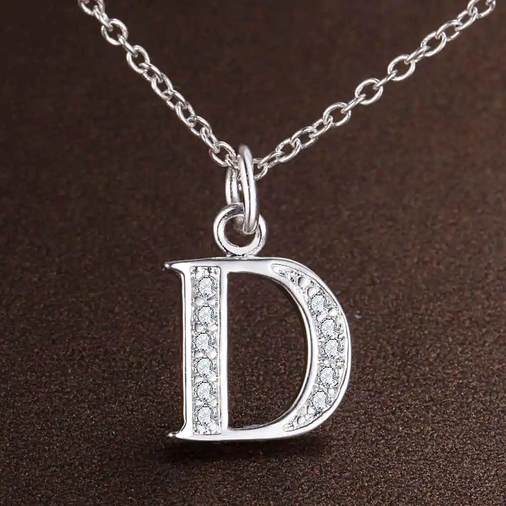 26 Letter 925 Sterling Silver Necklace - Zircon Initial Pendant Jewelry Gift for Women & Girls