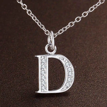26 Letter 925 Sterling Silver Necklace - Zircon Initial Pendant Jewelry Gift for Women & Girls