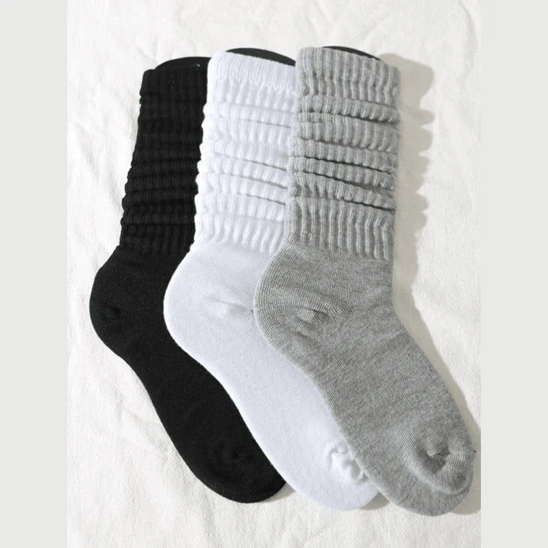 Women’s White Mid-Calf Socks - 3 Pairs Comfortable Breathable Basic Fashion Socks