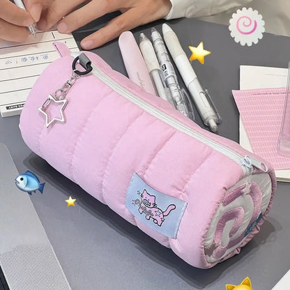 Large Capacity Pink Pencil Case - Soft Touch Pen Bag Stationery Storage Organizer for Students & Gifts