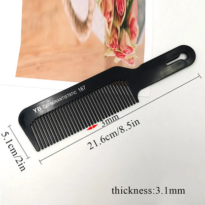 Black Flattop Hair Cutting Comb – Wide Tooth Professional Barber Hair Clipper & Salon Hairdressing Carbon Comb for Men