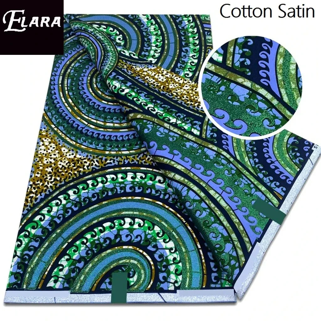 African Real Wax Print Fabric - Grand Original Ankara Blue Cotton Wax Material 6 Yards for Stylish Dresses & Uniforms