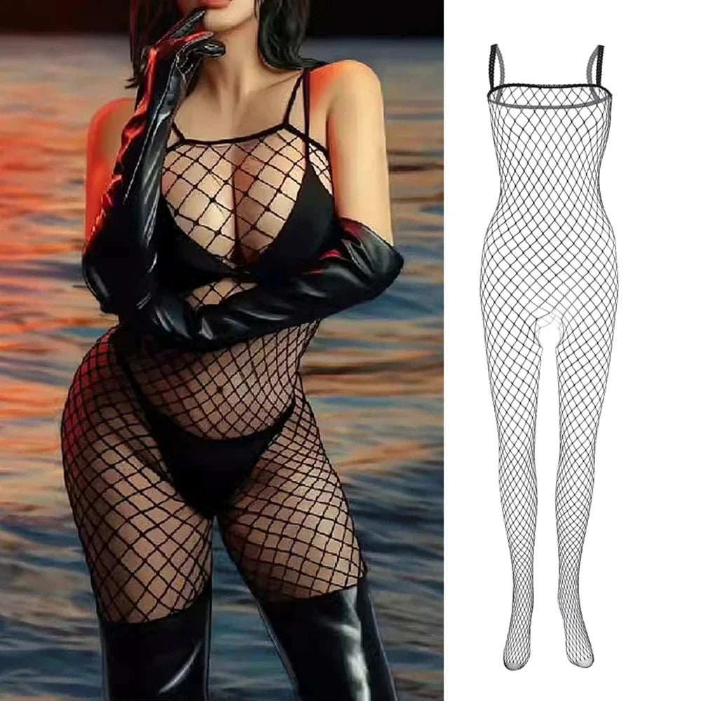 Sexy Mesh Bodystocking - Fishnet See Through Lingerie Jumpsuit with Hollow Design & Nightwear Style