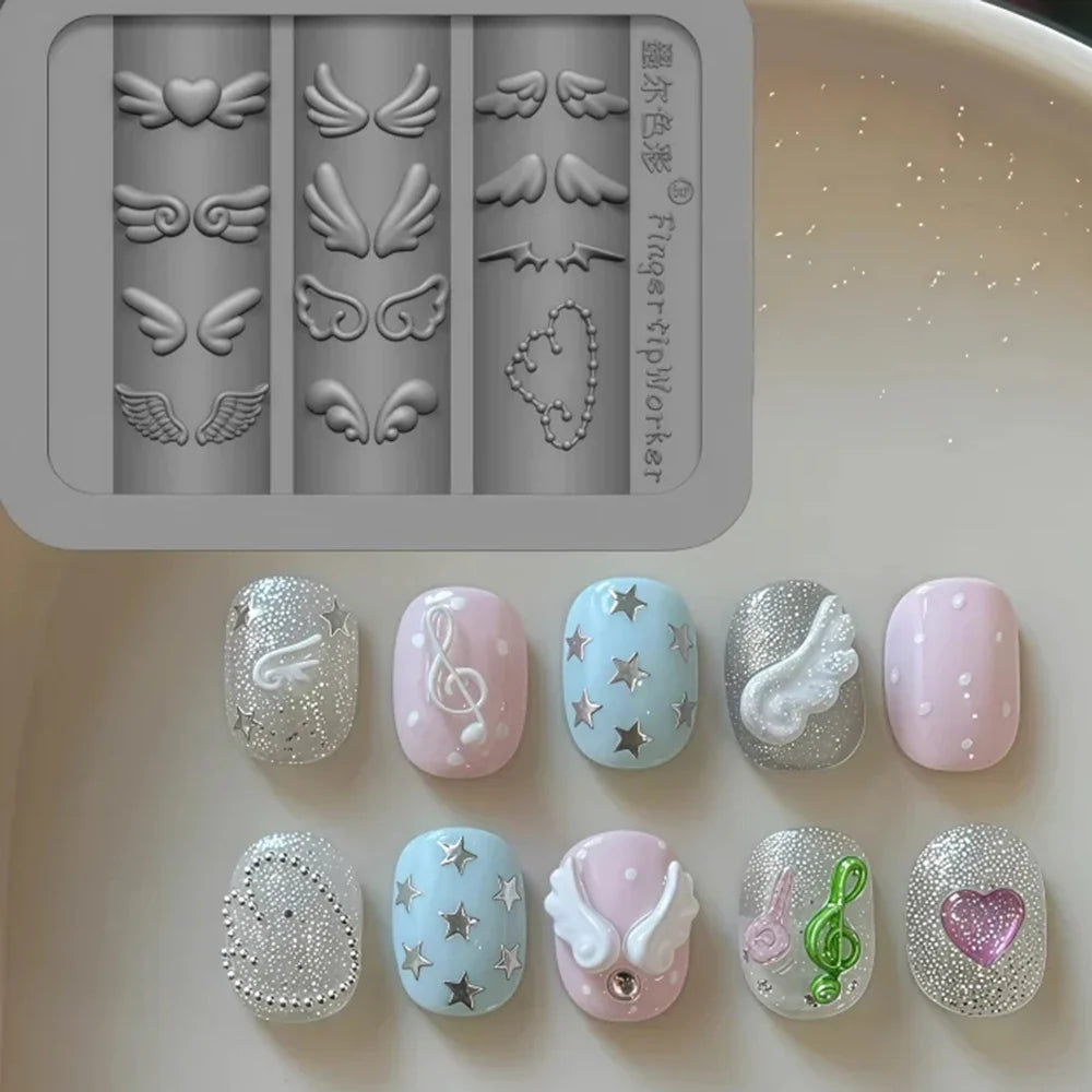 3D Angel Wings Nail Art Silicone Mold - Reusable Clear DIY Manicure Template for Gel Nail Charms