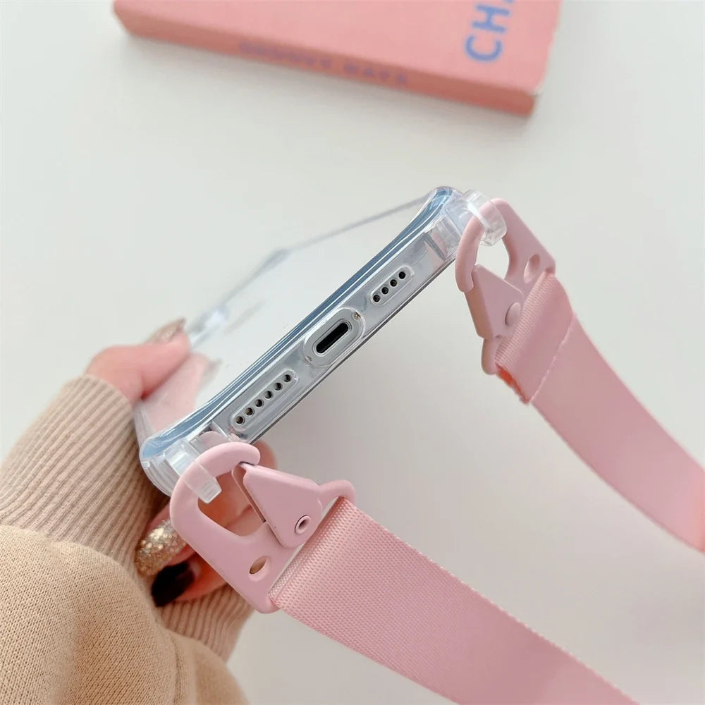 Crossbody Shoulder Strap Phone Case - Transparent Shockproof Cover for iPhone 17 Air, 16, 15, 14, 13 Pro Max & More