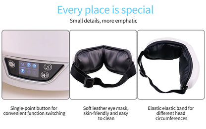 6D Smart Eye Massager – Vibration & Airbag Compression, Bluetooth Music Eye Care Glasses for Fatigue Relief