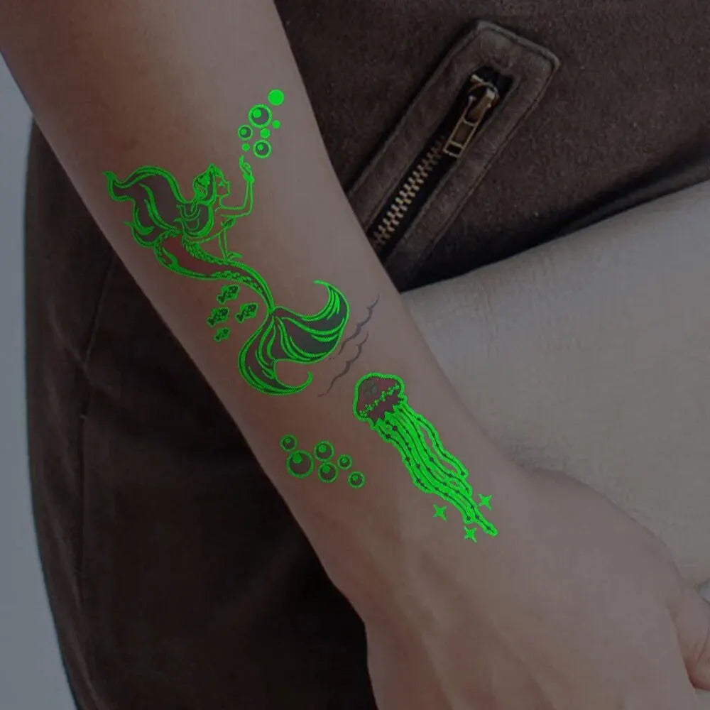 10-Piece Luminous Dinosaur & Animal Temporary Tattoos – Glow-in-the-Dark Waterproof Stickers for Kids, Arm & Body Art
