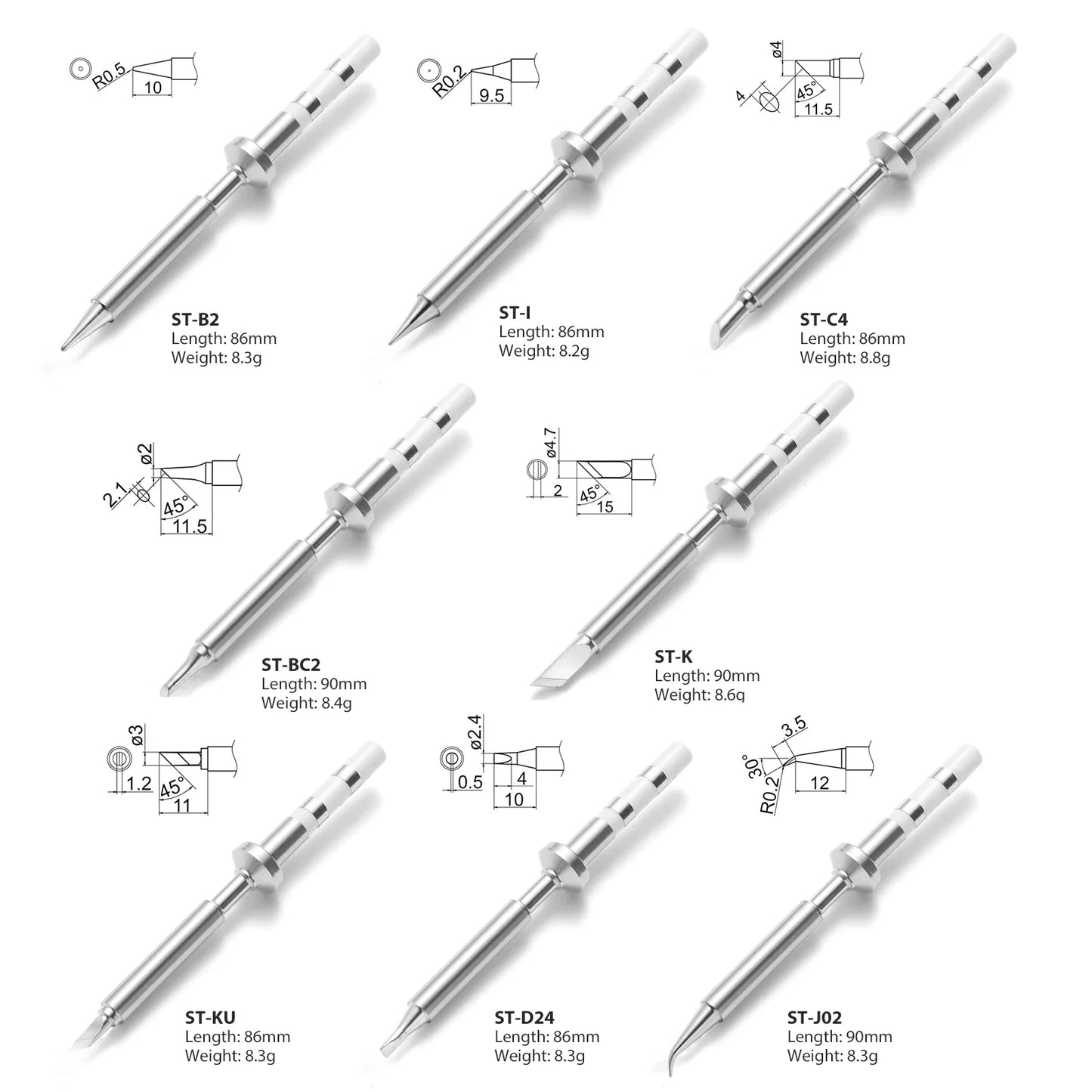 Pinecil V2 TS100/TS101 Soldering Iron Tips - Replacement Tips ST-B2, BC2, K, KU, J02, D24, C4 & I Series