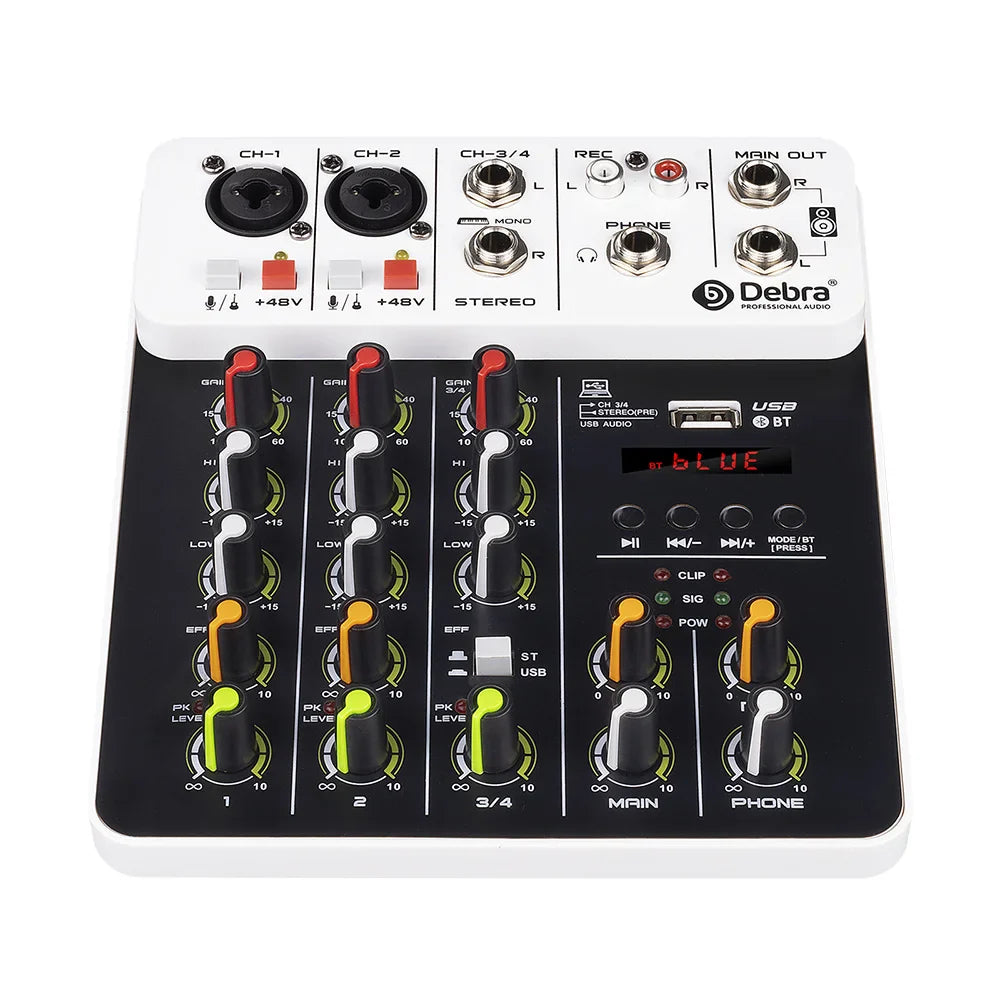 Debra V8 8-Channel Audio Mixer – Bluetooth & USB Mixer with 48V Phantom Power, Delay/Repeat Effects for PC Recording & Sound Console