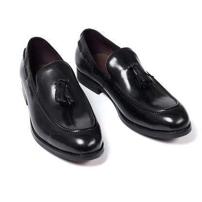 Men’s Genuine Leather Tassel Loafers - Handmade Slip-On Casual Dress Shoes for Office Wedding and Daily Wear