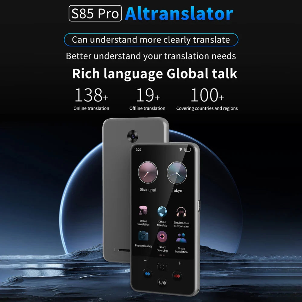 S85 Pro Language Translator Device – 138 Languages, 4-Inch Screen, Offline Voice & Video Translation, 8GB Storage, 2000mAh Battery