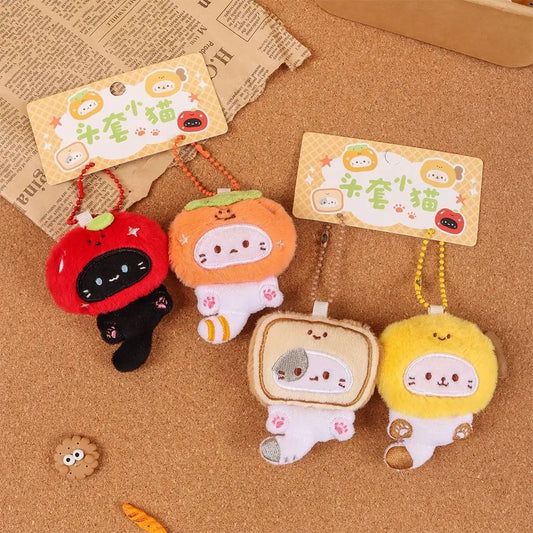 Multicolor Plush Cat Keychain - Cute Cartoon Kitten Pendant for Bags, Cars & Couple Gift Accessories