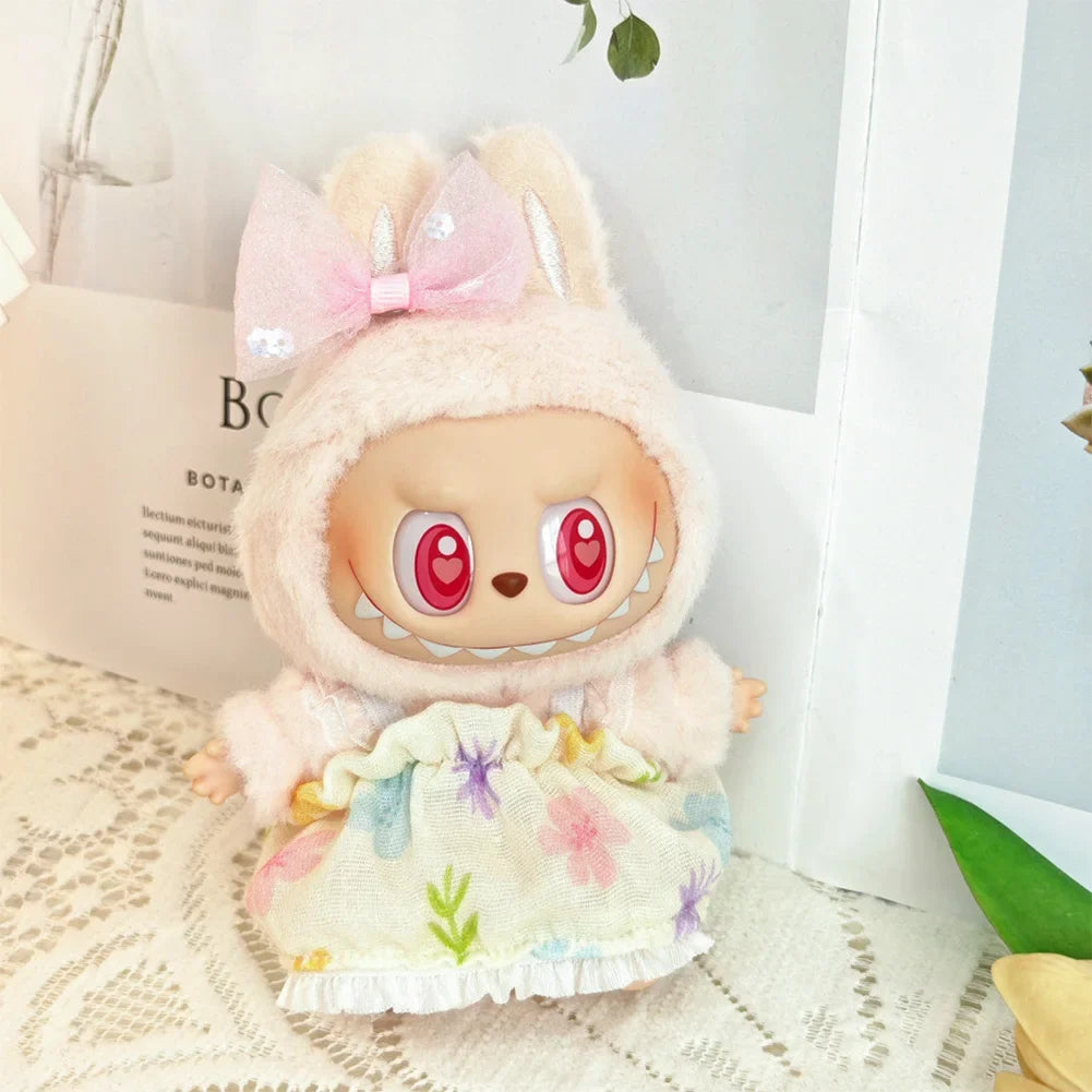 Labubu Pink Ribbon Dress - Cute Fairy Costume Outfit Accessory for 15/17cm Vinyl Doll