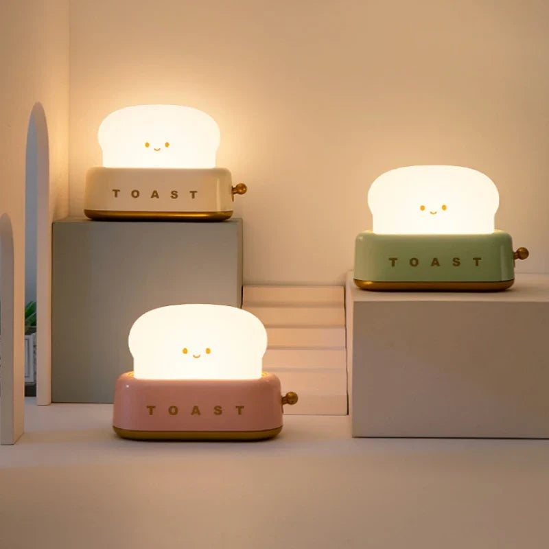 INS Style Toast Maker Night Light – Creative LED Bedside Desk Lamp with Timer