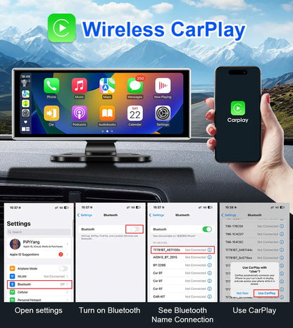 10/11.26" 4K Dash Cam — Dual-Lens Car DVR with Wireless CarPlay, Android Auto, GPS, WiFi, FM & AUX Video Recorder