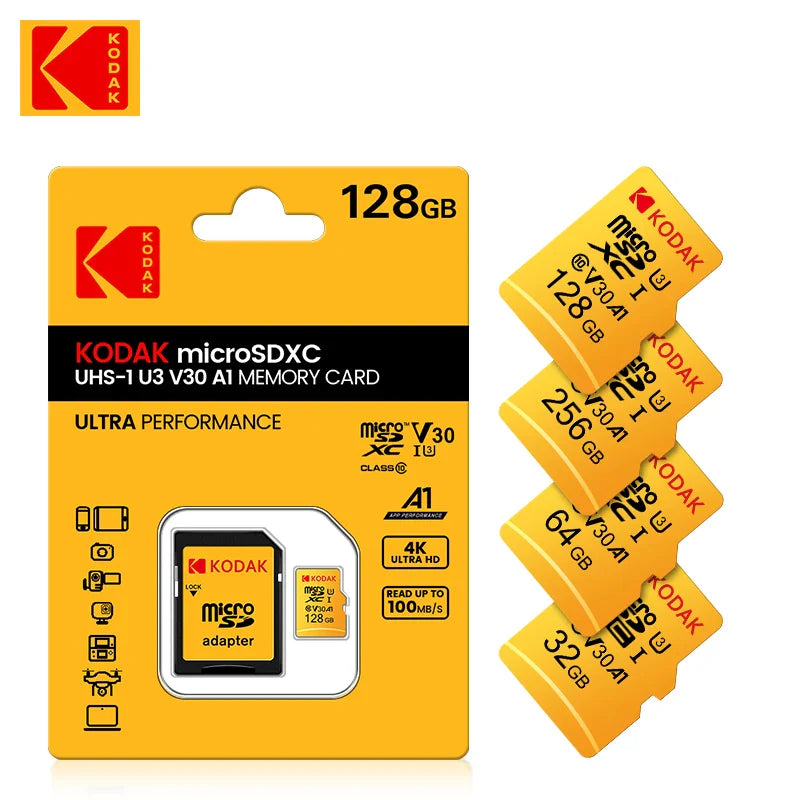 KODAK Micro SD Memory Card – 32GB MicroSDHC & 64GB MicroSDXC with Adapter, Class 10 A1 TF Flash Card