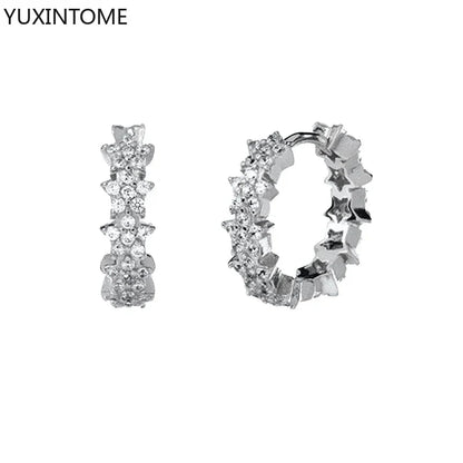 925 Sterling Silver White Zircon Hoop Earrings for Women – Fashion Geometric Crystal Silver Earrings Fine Jewelry Elegant Daily Wear Jewelry