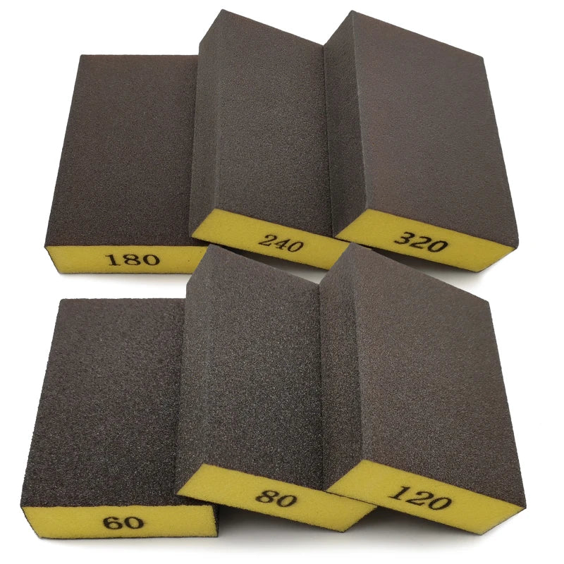 6Pcs Sanding Sponge Block Set - 60-320 Grit Coarse to Fine Sander Pads for Wood, Drywall & Metal