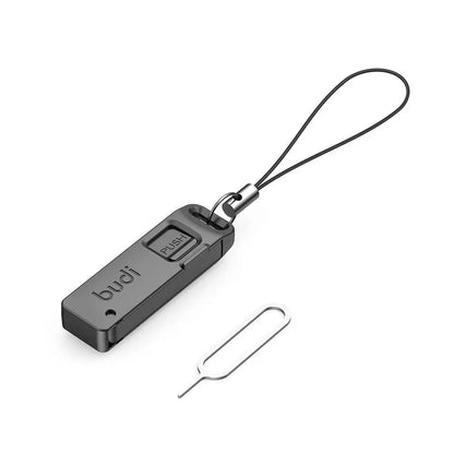 BUDI SIM TF Card Storage Box – Ejector Pin, Anti-Lost Lanyard, Universal SIM Card Tray for Mobile Phones