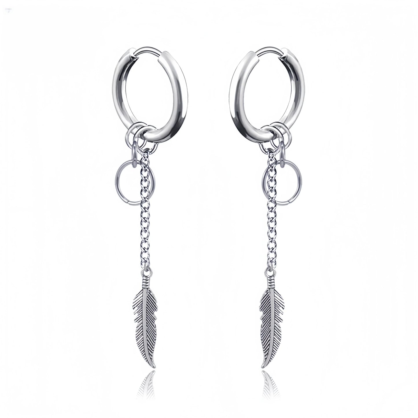 Long Hanging Cross & Leaf Hoop Earrings – Vintage Stainless Steel Hip Hop Unisex Jewelry Accessories