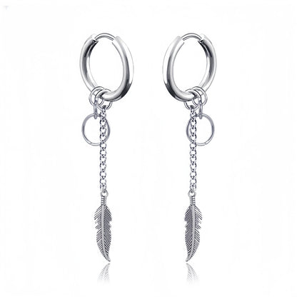 Long Hanging Cross & Leaf Hoop Earrings – Vintage Stainless Steel Hip Hop Unisex Jewelry Accessories