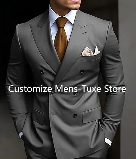 Men's Brown Double Breasted Suit - Slim Fit Peaked Lapel Formal Blazer & Trousers Set For Business and Wedding Wear