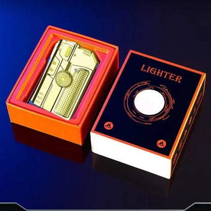 Folding Gun Style Lighter - Windproof Butane Jet Flame Metal Lighter with Laser