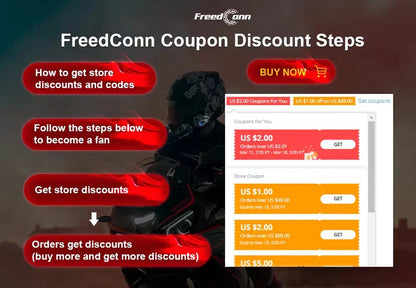 FreedConn Motorcycle Helmet Headset Intercom - Bluetooth Music, FM, Waterproof Moto Helmet Earphones & Intercom System