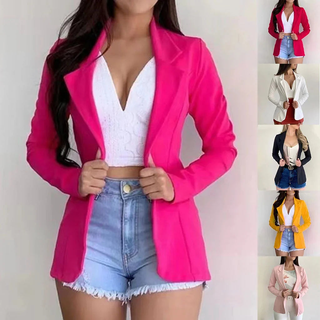 Women's Formal Blazer Jacket - Office Workwear Loose Fit Pocket Suit Coat