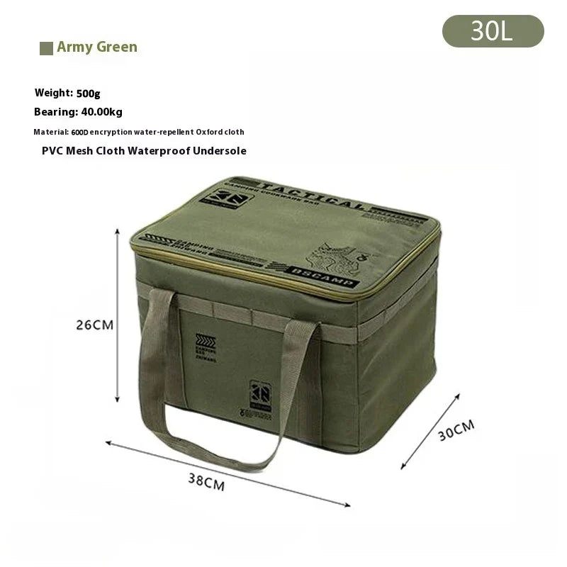 Insulated Tactical Camping Bag - Waterproof Foldable Outdoor Picnic & Tableware Storage Bag, 30L/42L/56L Large Capacity
