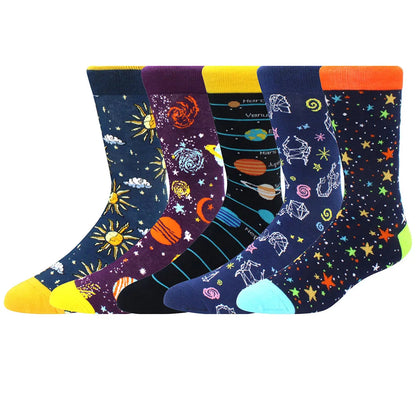 5-Pair Combed Cotton Novelty Crew Socks - Funny Skateboard Casual Socks for Men & Women