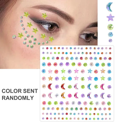 3D Holographic Teardrop Rhinestone Stickers - Self-Adhesive Crystal Diamond Face, Eye & Hair Decoration Tattoos