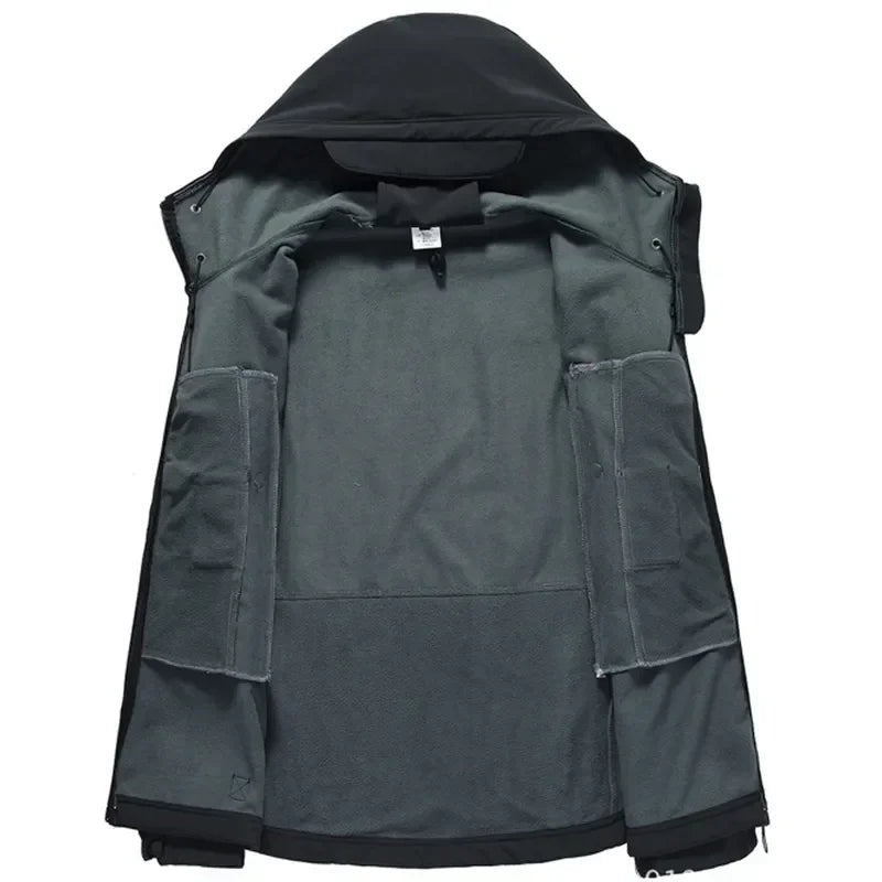 2024 Tactical Soft Shell Jacket for Men - Windproof Waterproof Breathable Fleece Hooded Combat Coat
