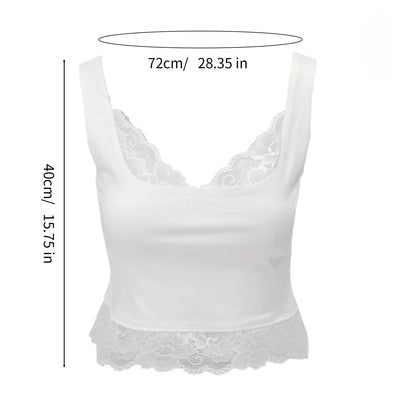 Women’s Y2K Lace Trim Crop Top – Sleeveless V-Neck Backless Skinny Camisole Streetwear Summer Tank Vest