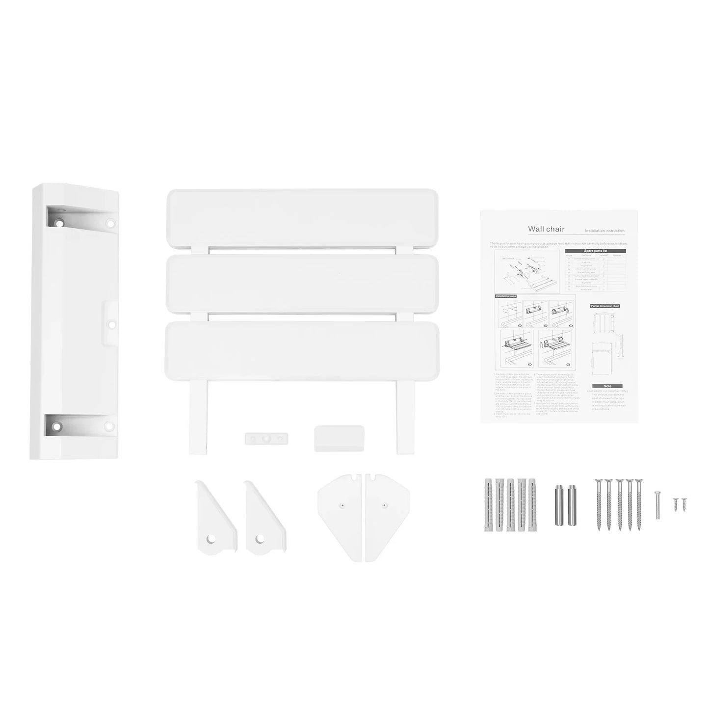 90° Folding Shower Seat – Wall-Mounted Waterproof Bench Stool, White Bathroom & Porch Seat, Supports Up to 130kg, 32×34cm