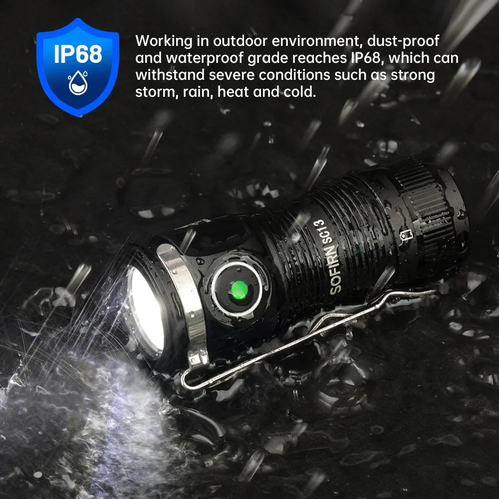 Sofirn Mini SC13 SST40 LED Tactical Flashlight — 1300LM 18350 Rechargeable Keychain Torch with Magnetic Base
