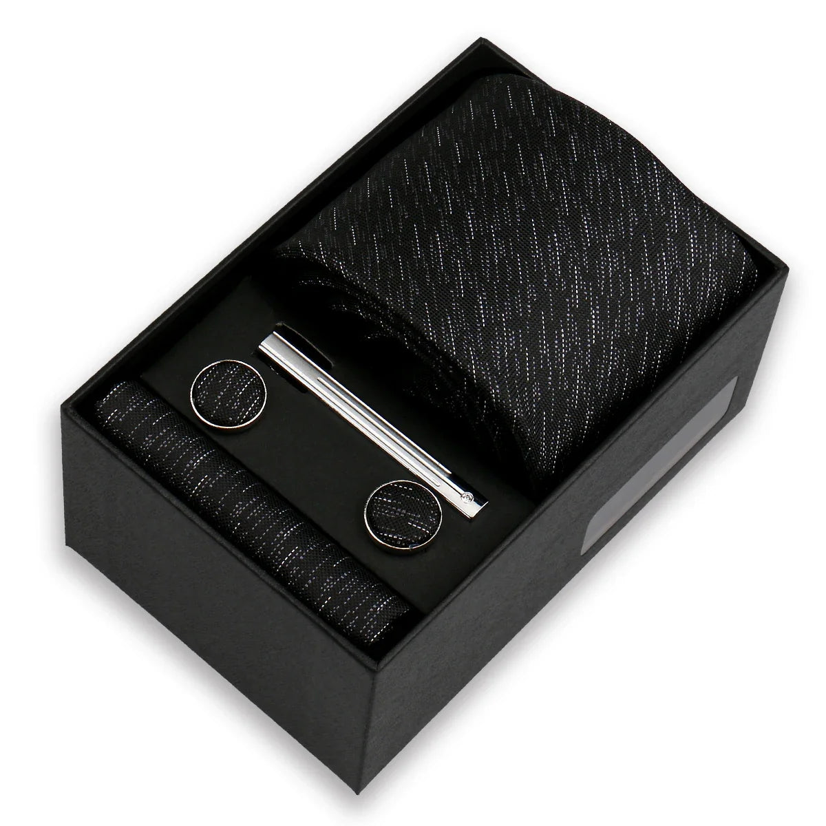 Men’s Fashion Tie Set Gift Box - 8cm Necktie with Handkerchief Cufflinks & Clip for Formal Business Suit Accessories