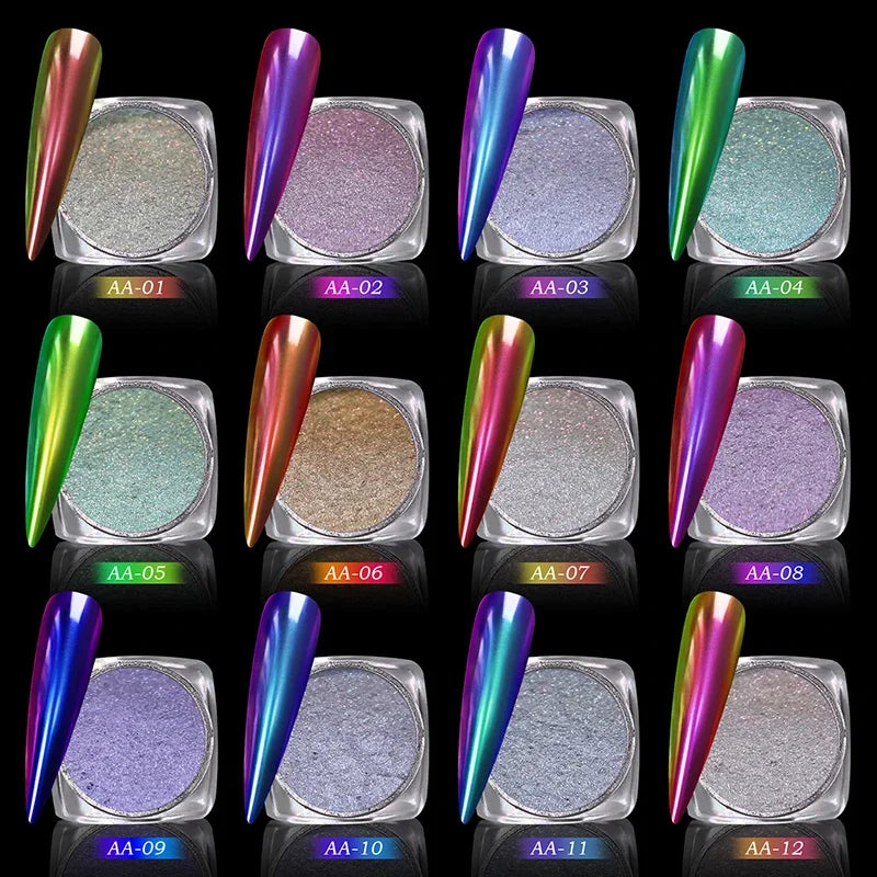 Chameleon Magic Mirror Nail Powder - Holographic Diamond Glitter Pigment for UV Gel Manicure & DIY Nail Art