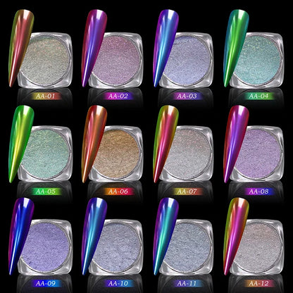 Chameleon Magic Mirror Nail Powder - Holographic Diamond Glitter Pigment for UV Gel Manicure & DIY Nail Art