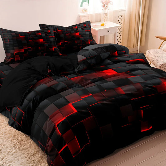 3PCS Geometric Grid Duvet Cover Set - Soft Plaid Bedding with 2 Pillowcases