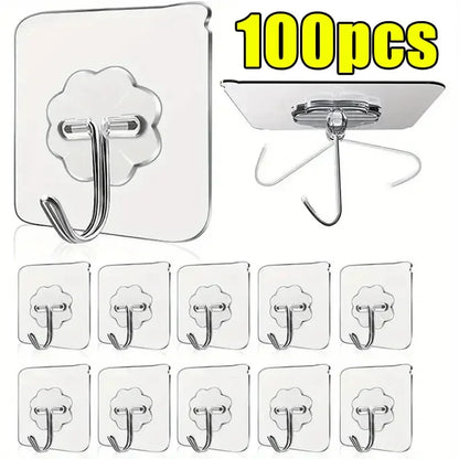Transparent Heavy Duty Self-Adhesive Wall Hooks – Multi-Purpose Key & Towel Holder for Kitchen and Bathroom