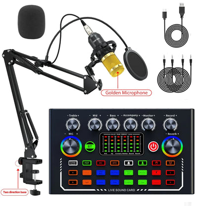 F009 Live Sound Card Broadcast Kit - Bluetooth DJ Audio Mixer with Microphone Set for Smartphone Live Streaming & Recording