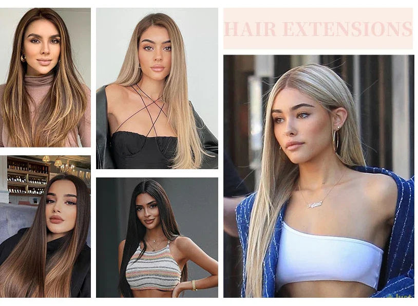 Clip-In Hair Extensions – Thick & Long Lace Weft Synthetic Hairpieces for Women